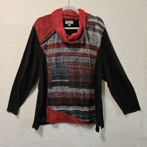 Laura 3X Red Black Longsleeve Abstract Deco Sweater